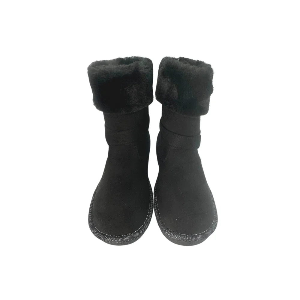 Khombu Black Faux Fur Winter Ankle Boots Memory Foam 6M